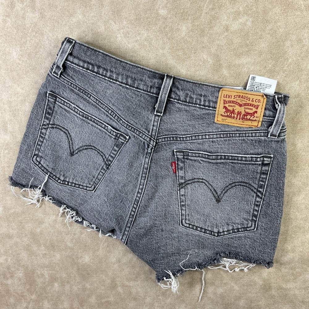Levis 501 Denim Shorts Women Sz 27 Jean Button Fly Raw Hem Distressed Black